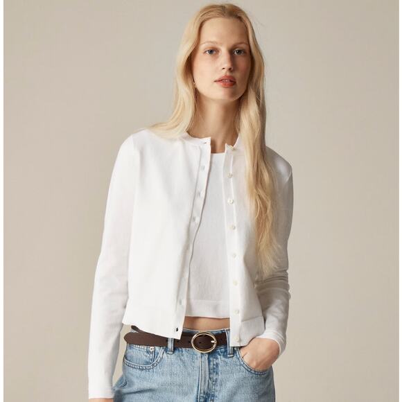 J.Crew New Jackie Cardigan SZS White Egyptian Cotton Button Up Crewneck Stretch - Picture 1 of 9